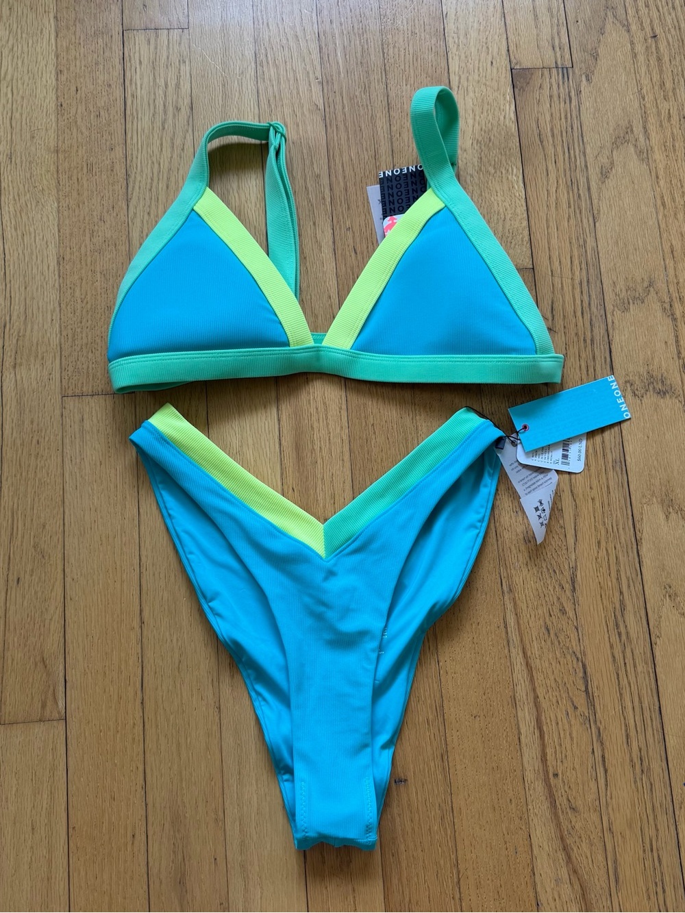 ONEONE Bikini Set Aqua Turquoise & Lime NWT | Size XL